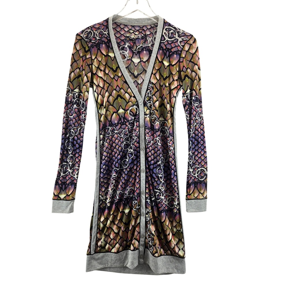 Custo Barcelona Dragon Scale Chain Print Longline Dress Purple Grey Size 1 XS